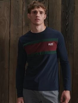 Image of Superdry Engineered Stripe Long Sleeve T Shirt, Navy, Size 3XL, Men