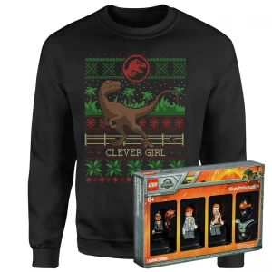 Image of Jurassic Park Limited Edition Lego Minifigures and Christmas Jumper Bundle - Womens's - S - Black