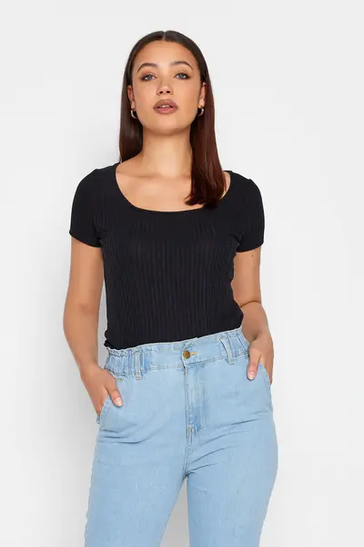 Image of Long Tall Sally Tall Ribbed Top Black