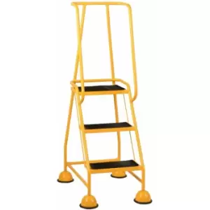 Image of 3 Tread Mobile Warehouse Steps yellow 1.43m Portable Safety Ladder & Wheels