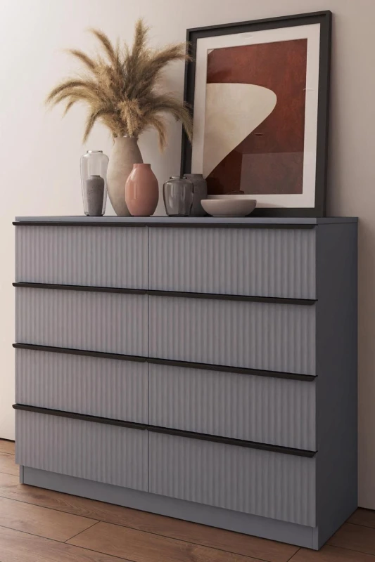 Image of FWStyle FWStyle Dark Grey 8 Drawer Chest Of Drawers Scalloped Ripple Effect Grey One Size Unisex 5056413127273