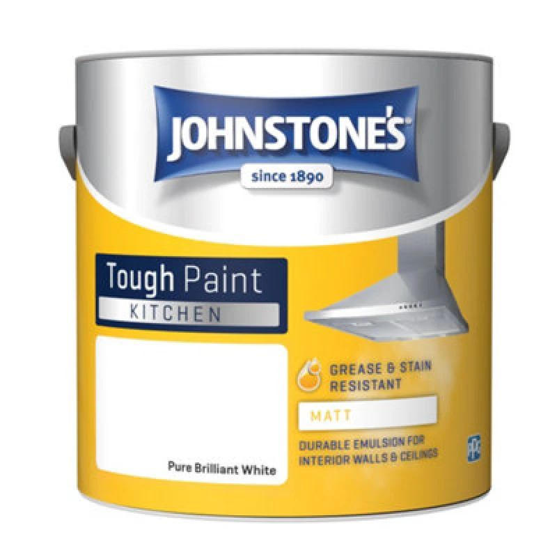 Image of Johnstone's Kitchen Matt Tough Emulsion Paint, 2.5L, Pure Brilliant White