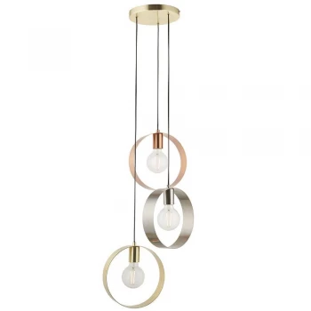 Image of 3 Light Cluster Ceiling Pendant Brushed Brass & Brushed Nickel, E27