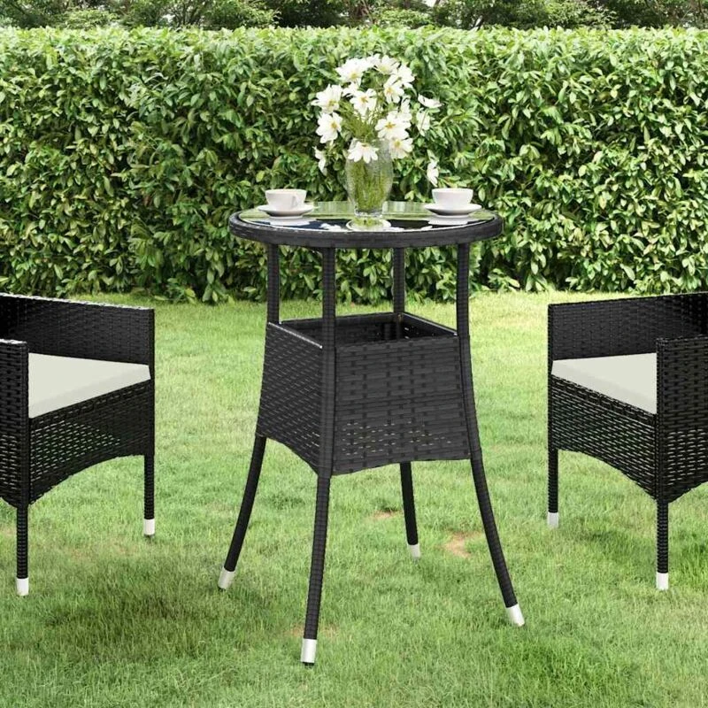 Image of VIDAXL Garden Table Ø60x75cm Tempered Glass and Poly Rattan Black Vidaxl 8720286089750