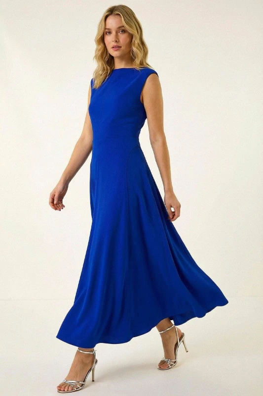 Image of Roman Womens Fit & Flare Midi Dress in Royal Size: 18 Royal Female 18