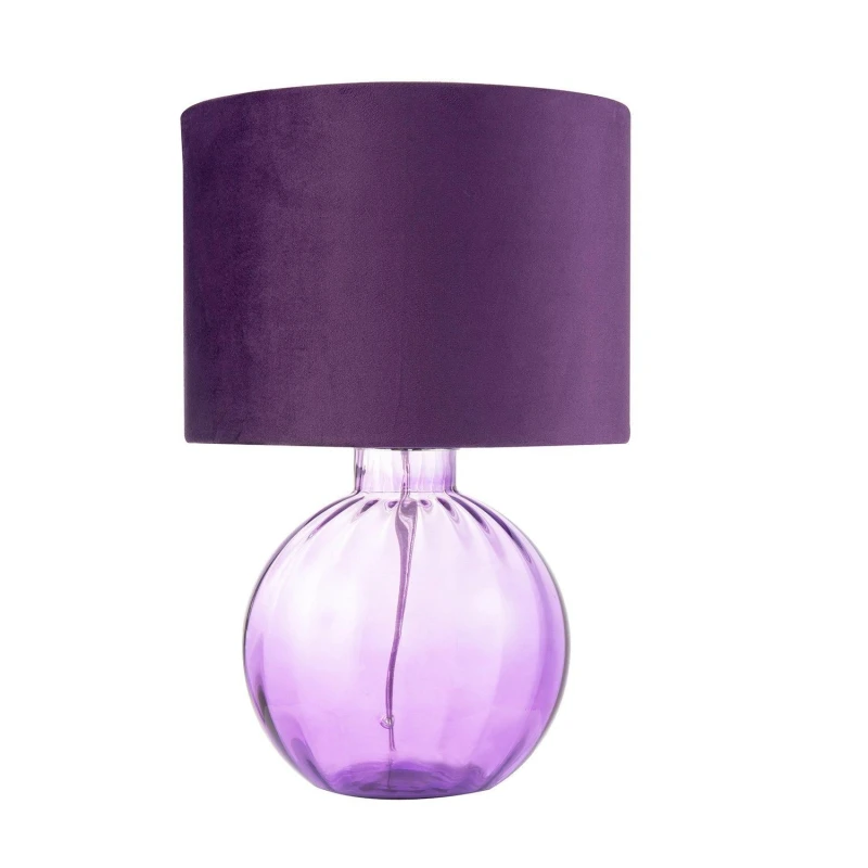 Image of Happy Homewares Contemporary Ribbed Glass Table Lamp with Velvet Fabric Shade in Purple Purple Unisex