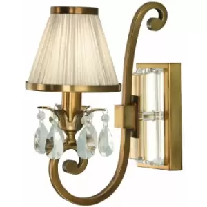 Image of Loops - Esher Luxury Single Curved Arm Traditional Wall Light Brass Crystal Beige Shade