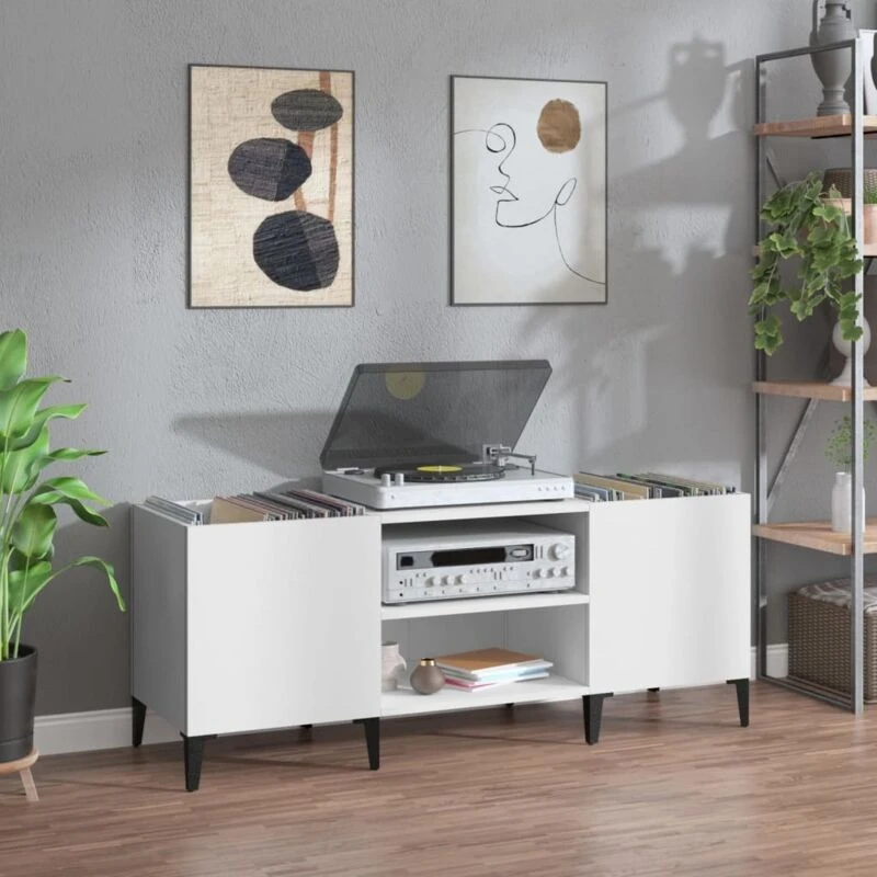 Image of Vidaxl Record Cabinet White 121X38X48cm Engineered Wood