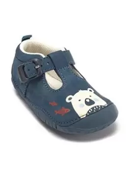 Image of Start-rite Grizzly Blue Nubuck Leather Polar Bear Print Buckle T-Bar Baby Shoes - Blue Size 2.5 Older