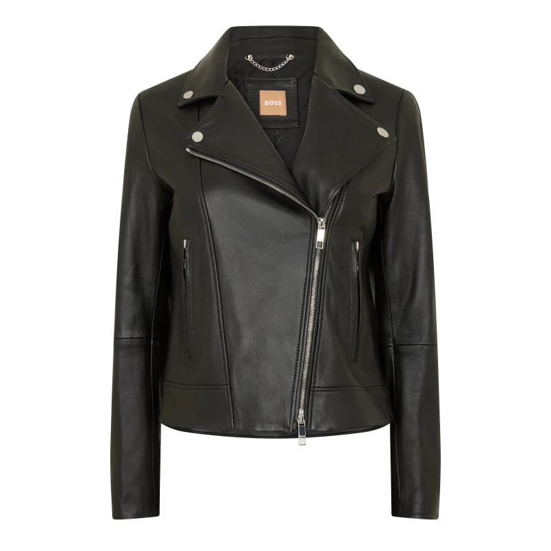 Image of Boss Womens Sajin Leather Jacket Black female 6 (XS)