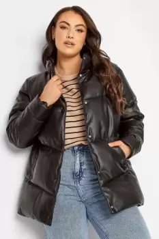 Image of Faux Leather Puffer Jacket