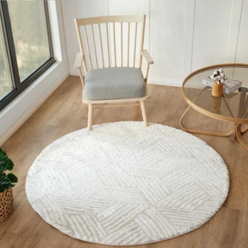 Image of Livabliss Round Shaggy Geometric Plush Pile Beige Allie Area Rug 120 X 120 Cm - Easy Care, Non Shedding, Ideal For Living Room & Bedroom