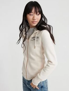 Image of Superdry Applique Zip Hoodie - White, Size 14, Women