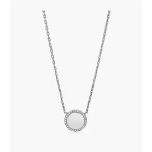 Image of Fossil Womens Pav Disc Stainless Steel Necklace - Silver