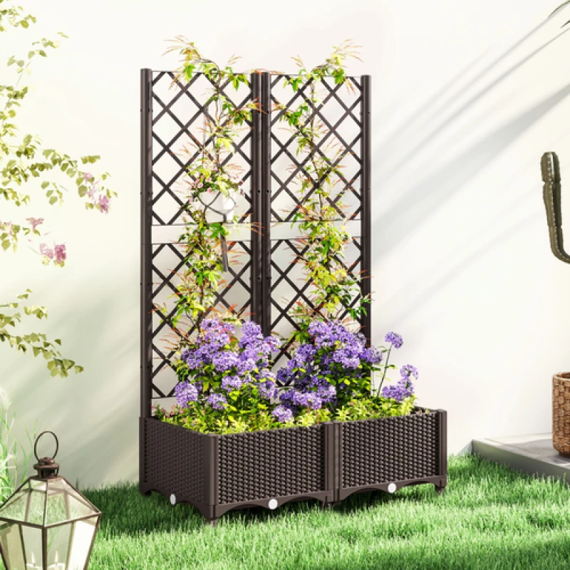 Image of Outsunny Outsunny - Plastic Planter Box with Trellis, Vegetable Planter w/ Drain Plugs 5063603731257