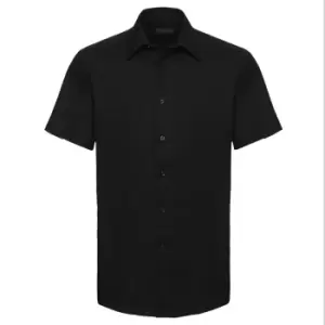 Image of Russell Collection Mens Short Sleeve Easy Care Tailored Oxford Shirt (15inch) (Black)