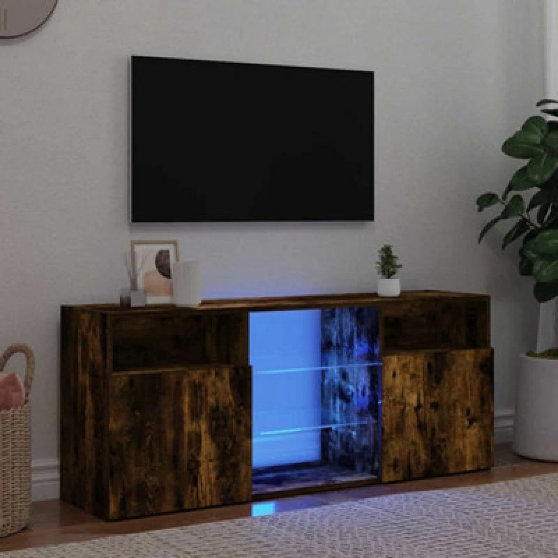Image of vidaXL TV Cabinet with LED Lights Smoked Oak 120x30x50 cm, Brown 815714
