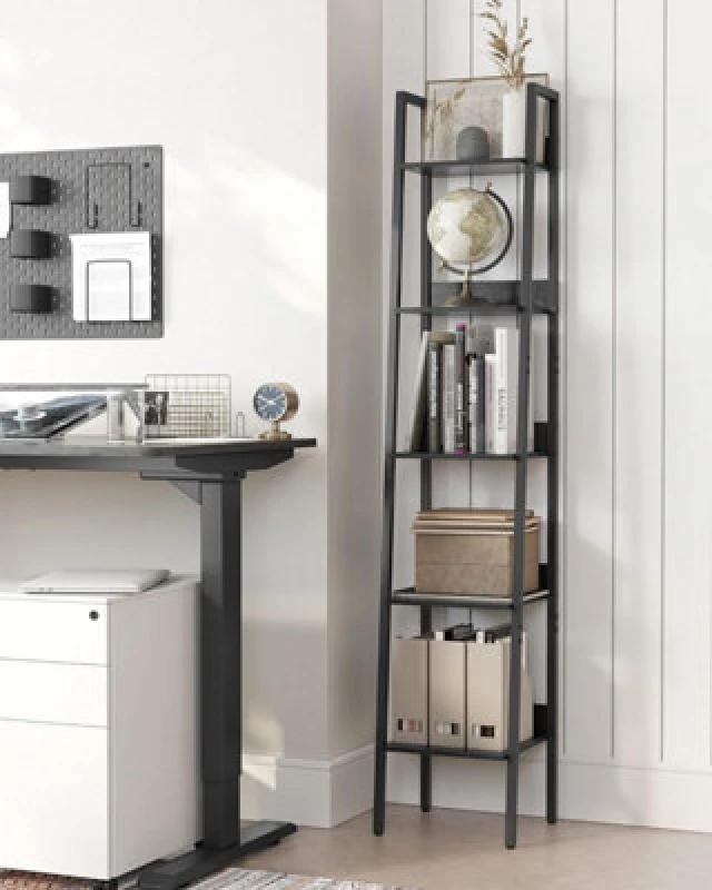 Image of Songmics Ladder Shelf, 5-Tier Narrow Shelf, Bookshelf For Home Office, Room, Kitchen, Industrial, Ebony Black And Ink Black