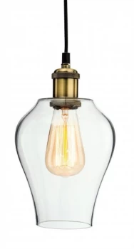 Image of 1 Light Ceiling Pendant Antique Brass, Clear Glass, E27