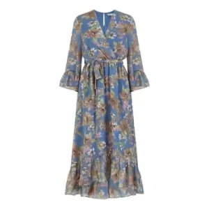 Image of Yumi Grey Floral Dip Hem Midi Dress - Grey