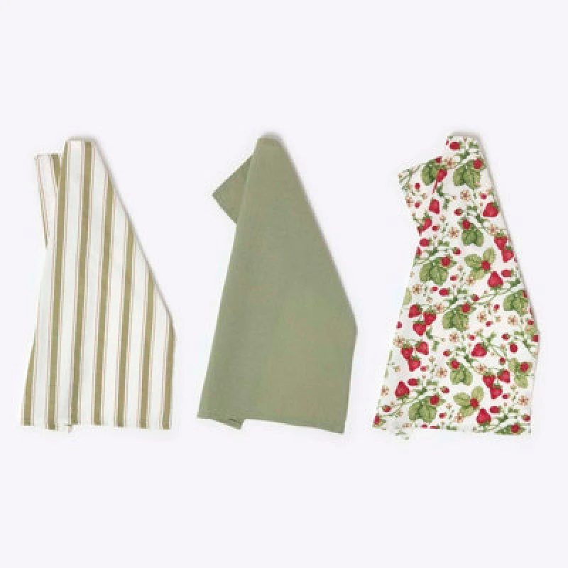 Image of Homescapes Strawberry Tea Towels Set Of Three