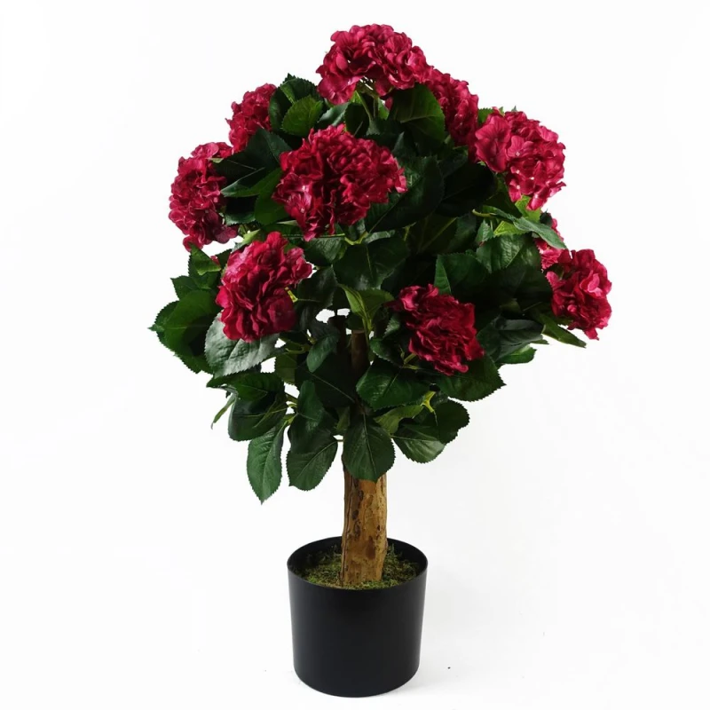 Image of Leaf Design 75cm Artificial Pink Bush Hydrangea Plant (Potted)