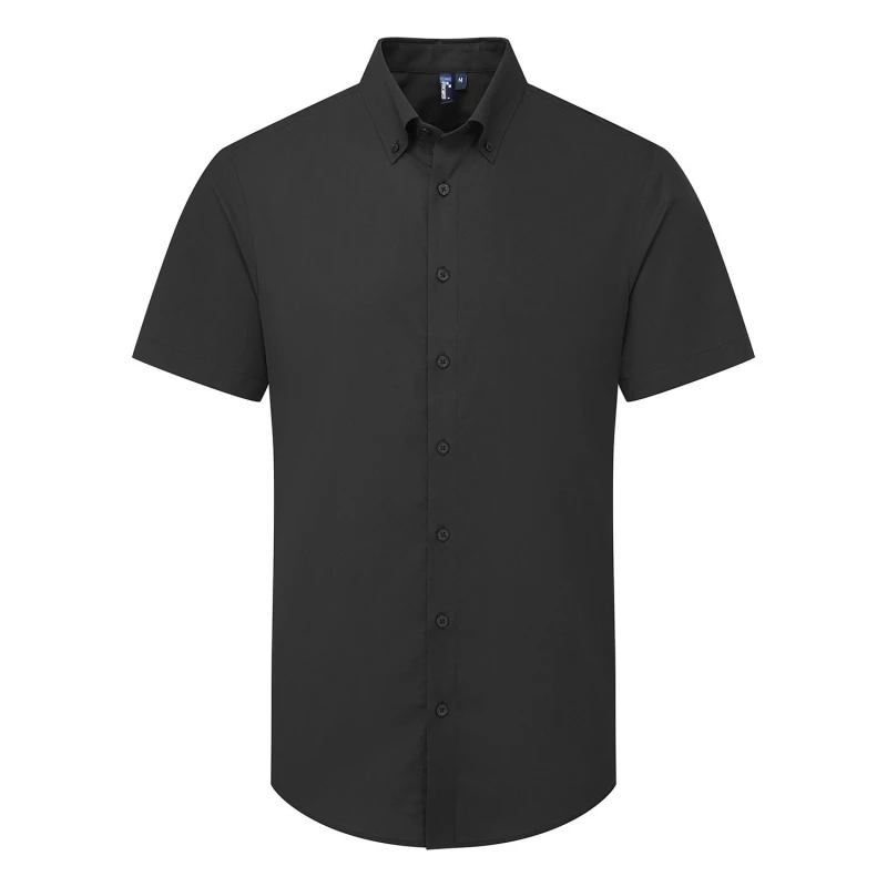Image of Premier Premier Men Supreme Oxford Short-Sleeved Formal Shirt in Black Size: X-Small Black XS Male 5063703959544