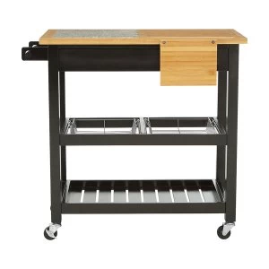 Image of Premier Housewares Pinewood Kitchen Trolley with Granite Top - Black