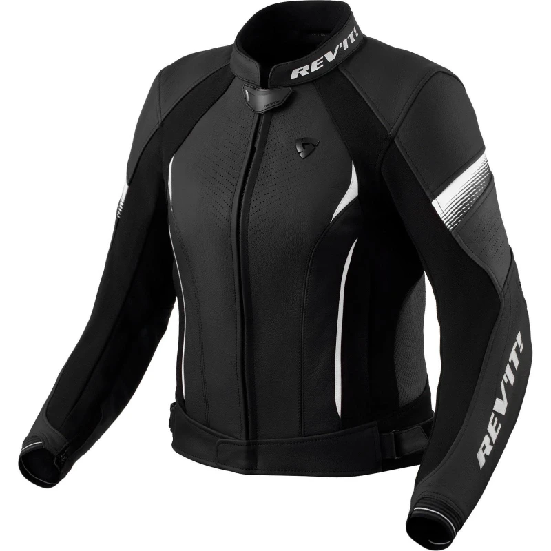 Image of Rev It Xena 4 Ladies Leather Motorcycle Jacket 46 Black White (UK 18) Black White