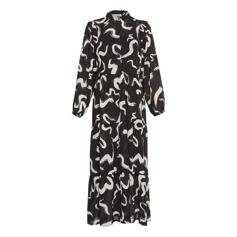 Image of moss copenhagen Womens dress Moss Copenhagen Kelsey Rikkelie Maxi AOP Noir Female XS