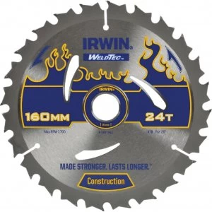 Image of Irwin Weldtec Construction Saw Blade 160mm 24T 20mm