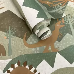 Image of Holden Decor Prehistoric Green/Orange Wallpaper