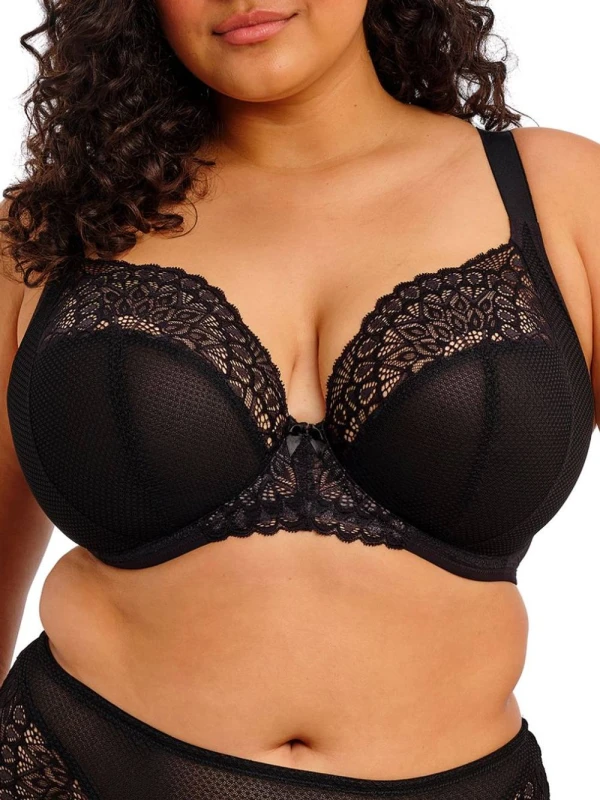 Image of Elomi Womens Tiernie Plunge Bra in Black Size: 38DD Black Female 38DD
