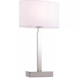 Image of Table Lamp Chrome Plate & Vintage White Fabric 60W E27 Base & Shade e10459