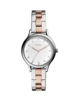 Image of Fossil Silver And Rose Gold Detail Dial Two Tone Stainless Steel Bracelet Women Watch