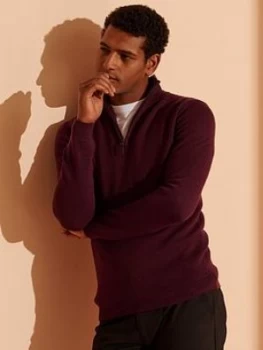 Image of Superdry Merino Henley Jumper - Burgundy, Size S, Men