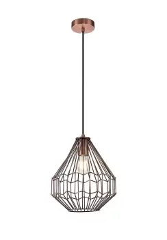 Image of Small Caged Ceiling Pendant, 1 x E27, Antique Copper, Black