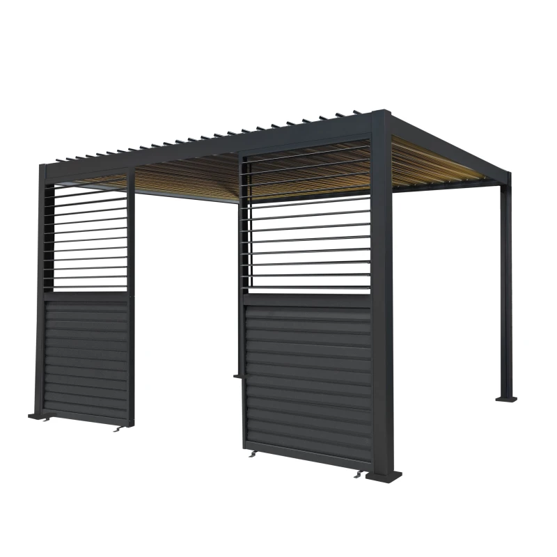 Image of MonsterShop Metal Pergola 3M X 4M Anthracite Grey With LED Lights & 2 Side Panels