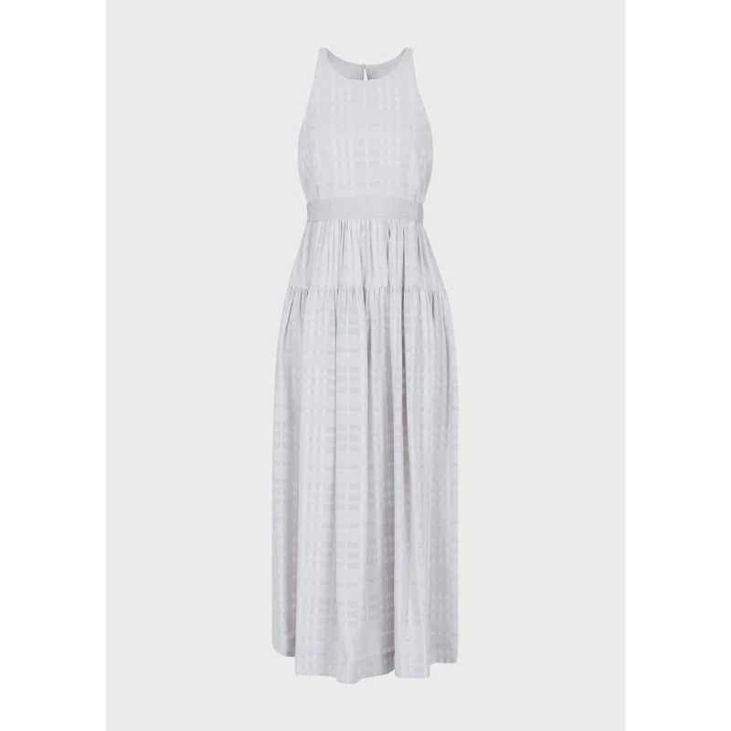 Image of Emporio Armani Sleeveless Checked Midi Dress Grey female 8