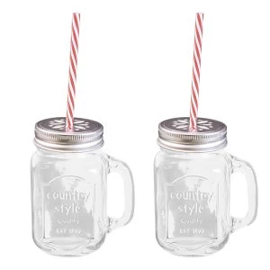 Image of The Vintage Company 16oz Mason Glass Jar Mugs with Lids