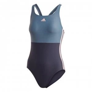 Image of adidas Womens Sh3. Ro Colorblock 3-Stripes Swimsuit - Legend Ink