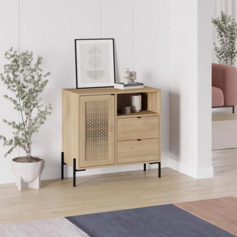 Image of FWStyle FWStyle 1 Door 2 Drawer Sapphire Oak Effect Sideboard Cabinet in Brown Brown One Size Unisex 8683628011966