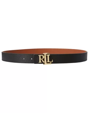 Image of Lauren Ralph Lauren Womens Reversible Skinny Belt - Black/Tan - L