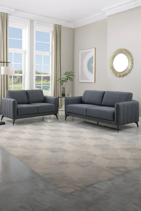 Image of More4Homes Oslo Modern Scandi Style Fabric Living Room 2+3 Seater Sofa Set Dark Grey