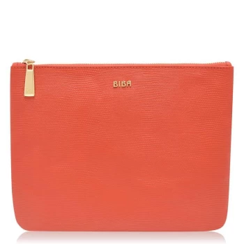 Image of Biba BIBA Large Leather Pouch Bag - Orange Lizard