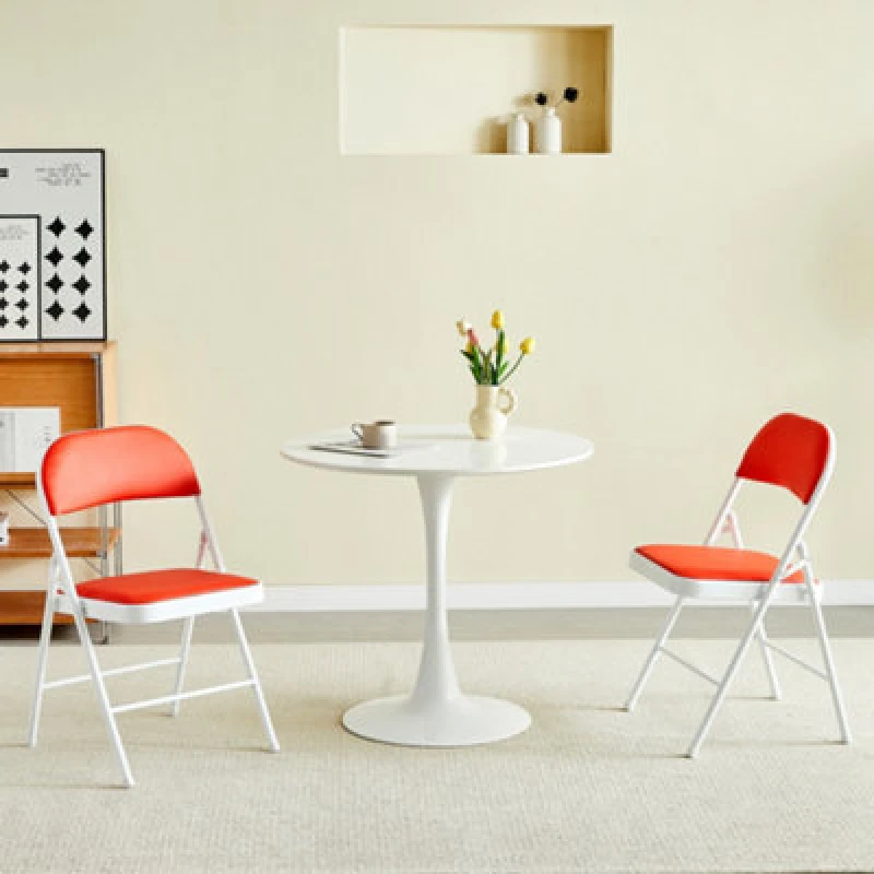 Image of MCC Direct Set of 2 Folding Dining Chairs Metal Frame Padded Seats Red