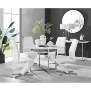 Image of Furniture Box Adley White High Gloss Storage Dining Table and 4 White Willow Chairs