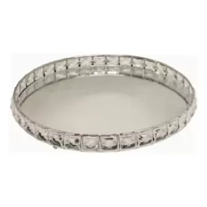 Image of Large Mirrored Silver Tray With Bead Design 31cm.