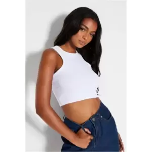 Image of I Saw It First White Racer Neck Ribbed Crop Top - White
