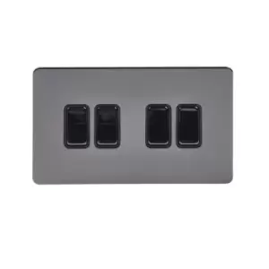 Image of Schneider Electric Ultimate Screwless Flat Plate - 4 Gang Rocker 2 Way Light Switch, Single Pole, 16AX, GU1442BBN, Black Nickel with Black Insert